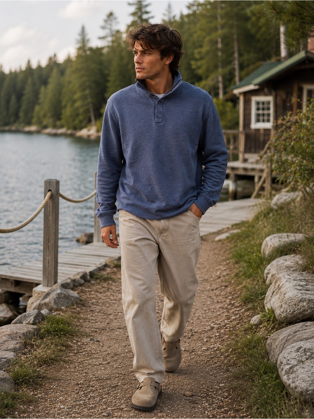 Lachlan Blue Quarter Snap Mock Neck Pullover Sweater Men’s Large Cotton